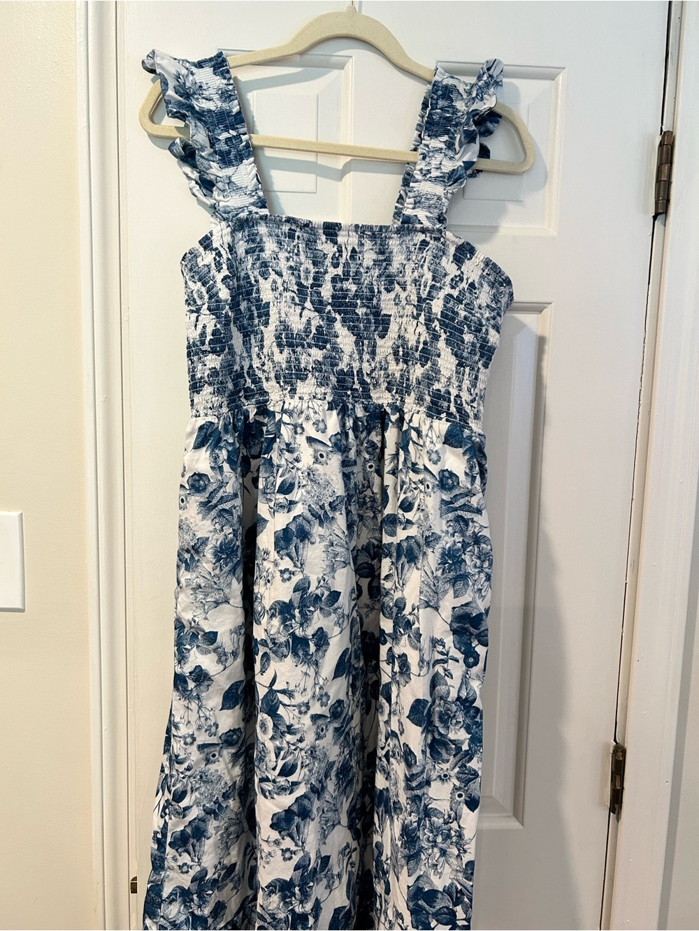 Floral blue and white dress. Garden party